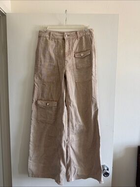H&M Women's Cargo Wide-Leg Jeans in Taupe